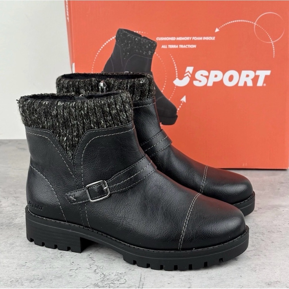 JSport Boots Violet Ankle Boots Black Memory Foam Fax Fur Insulated Size 9 New - Picture 2 of 6